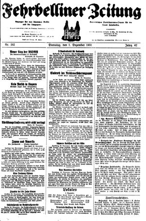 Fehrbelliner Zeitung vom 01.12.1931
