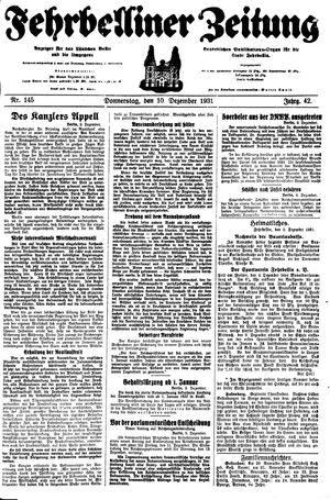 Fehrbelliner Zeitung vom 10.12.1931