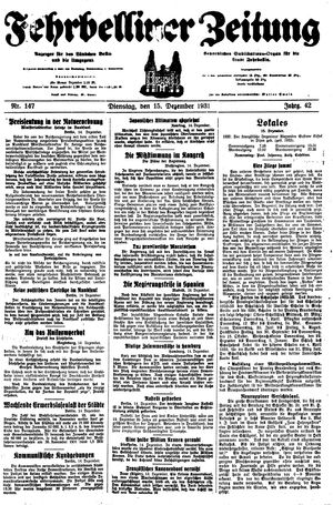 Fehrbelliner Zeitung vom 15.12.1931