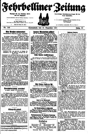 Fehrbelliner Zeitung vom 19.12.1931