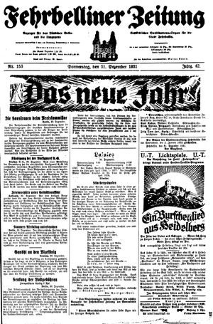 Fehrbelliner Zeitung vom 31.12.1931