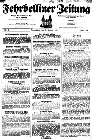 Fehrbelliner Zeitung vom 02.01.1932