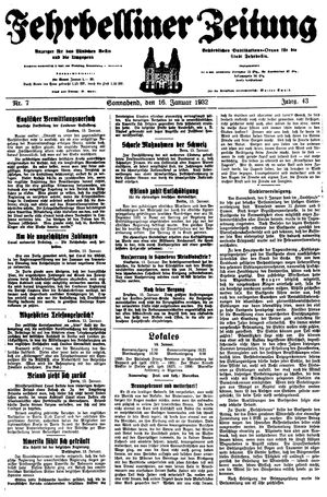 Fehrbelliner Zeitung vom 16.01.1932
