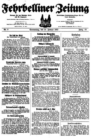 Fehrbelliner Zeitung vom 21.01.1932