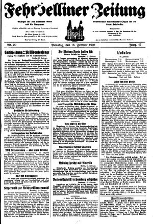 Fehrbelliner Zeitung vom 16.02.1932