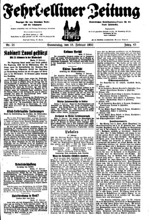 Fehrbelliner Zeitung vom 18.02.1932