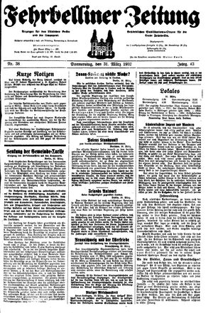 Fehrbelliner Zeitung vom 31.03.1932