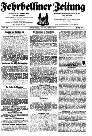 Fehrbelliner Zeitung vom 14.04.1932