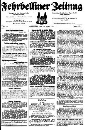 Fehrbelliner Zeitung vom 16.04.1932