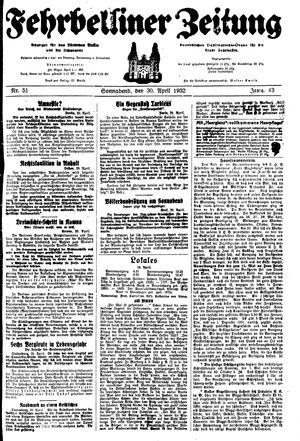 Fehrbelliner Zeitung vom 30.04.1932