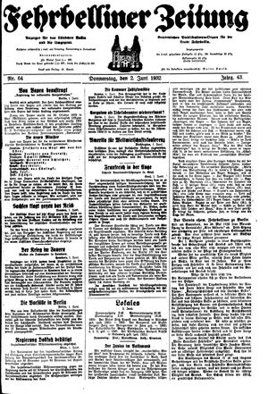 Fehrbelliner Zeitung vom 02.06.1932