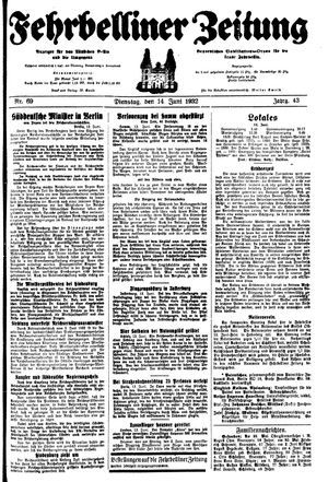Fehrbelliner Zeitung vom 14.06.1932