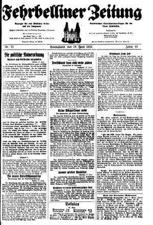 Fehrbelliner Zeitung vom 18.06.1932