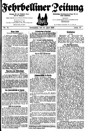 Fehrbelliner Zeitung vom 25.06.1932
