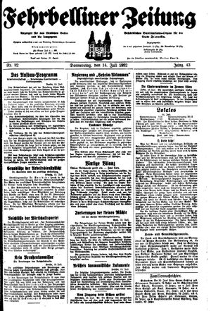 Fehrbelliner Zeitung vom 14.07.1932
