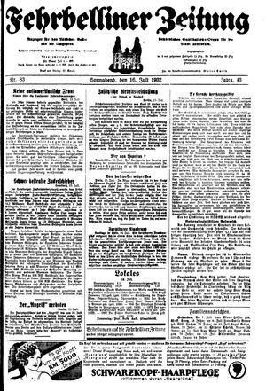 Fehrbelliner Zeitung vom 16.07.1932