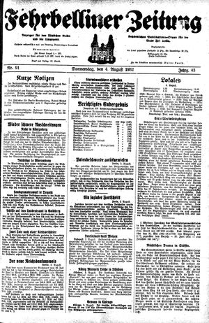 Fehrbelliner Zeitung vom 04.08.1932