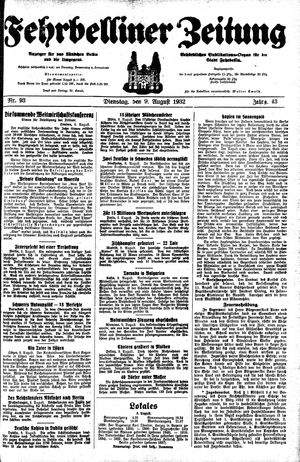 Fehrbelliner Zeitung vom 09.08.1932