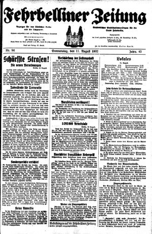 Fehrbelliner Zeitung vom 11.08.1932