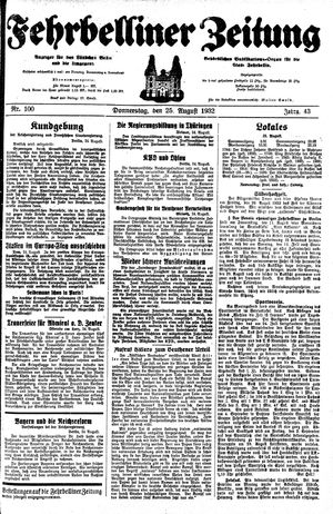 Fehrbelliner Zeitung vom 25.08.1932