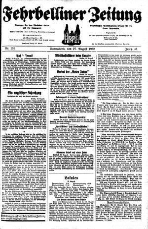 Fehrbelliner Zeitung vom 27.08.1932