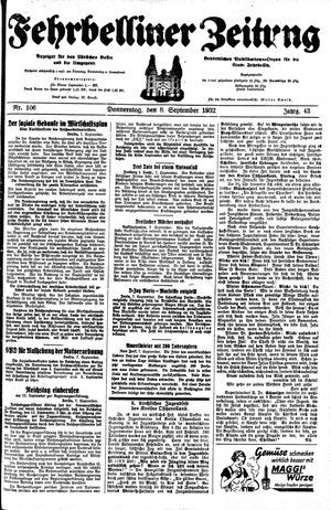 Fehrbelliner Zeitung vom 08.09.1932