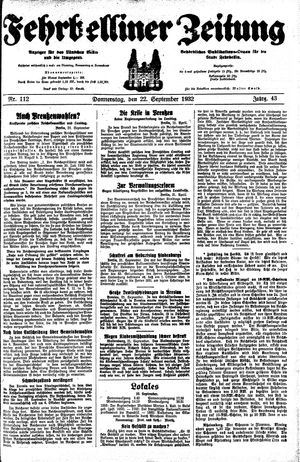 Fehrbelliner Zeitung on Sep 22, 1932