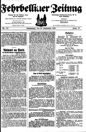 Fehrbelliner Zeitung vom 29.09.1932