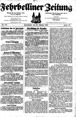 Fehrbelliner Zeitung vom 22.10.1932