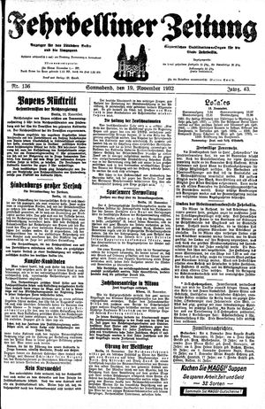 Fehrbelliner Zeitung vom 19.11.1932