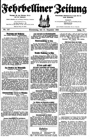 Fehrbelliner Zeitung vom 15.12.1932