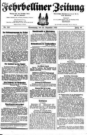 Fehrbelliner Zeitung vom 22.12.1932
