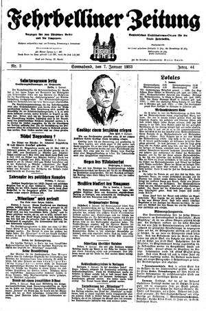 Fehrbelliner Zeitung vom 07.01.1933