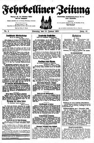 Fehrbelliner Zeitung on Jan 10, 1933