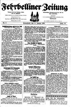 Fehrbelliner Zeitung on Jan 14, 1933