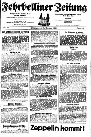 Fehrbelliner Zeitung vom 07.02.1933