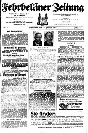 Fehrbelliner Zeitung vom 18.02.1933