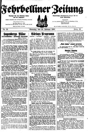 Fehrbelliner Zeitung vom 28.02.1933