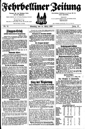 Fehrbelliner Zeitung vom 14.03.1933