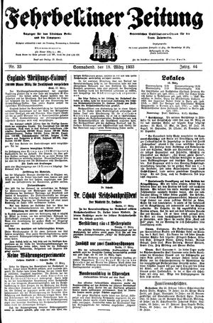 Fehrbelliner Zeitung vom 18.03.1933