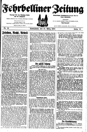 Fehrbelliner Zeitung vom 25.03.1933