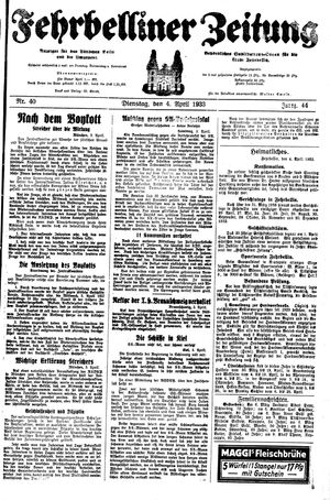 Fehrbelliner Zeitung vom 04.04.1933