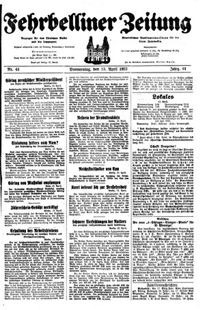 Fehrbelliner Zeitung vom 13.04.1933