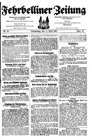 Fehrbelliner Zeitung vom 13.04.1933