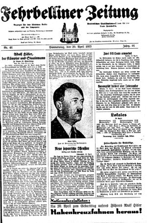 Fehrbelliner Zeitung vom 20.04.1933