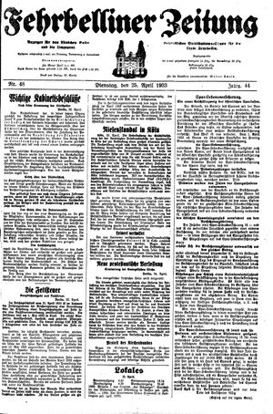 Fehrbelliner Zeitung vom 25.04.1933