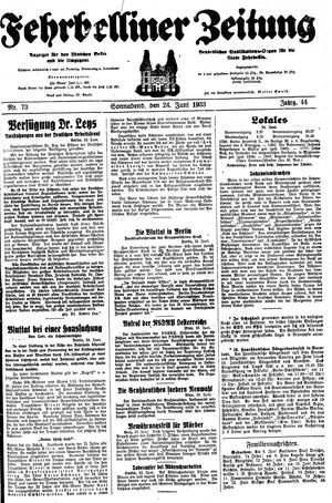 Fehrbelliner Zeitung on Jun 24, 1933