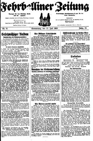 Fehrbelliner Zeitung vom 13.07.1933