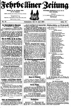 Fehrbelliner Zeitung vom 22.07.1933