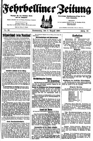 Fehrbelliner Zeitung vom 03.08.1933